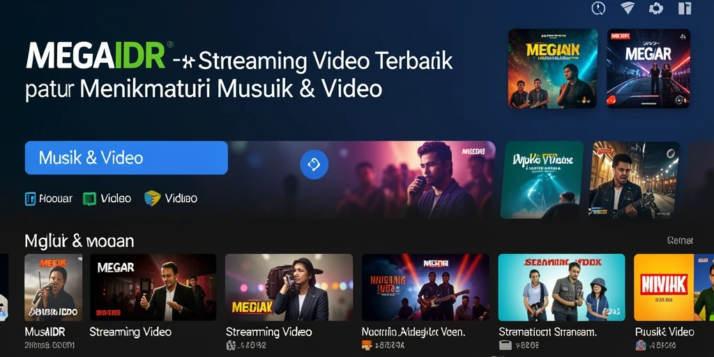 Antarmuka MEGAIDR menampilkan berbagai kategori Streaming Video yang menarik.